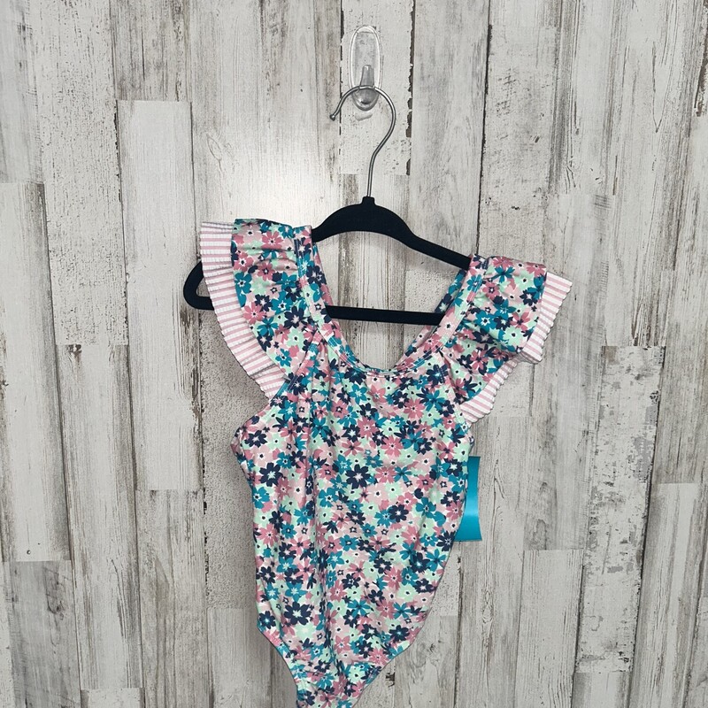 2T Teal Floral Print Swim, Teal, Size: Girl 2T