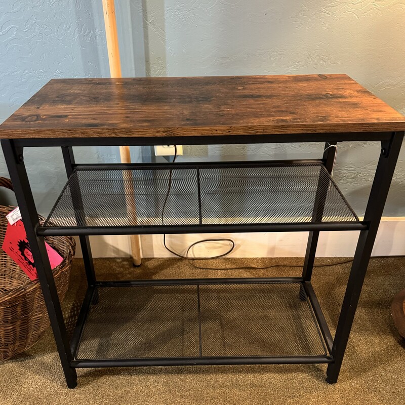 Wood & Metal Side Table
Has 2 Mesh Shelves for Storage
24 Wide, 12 Deep, 24 High