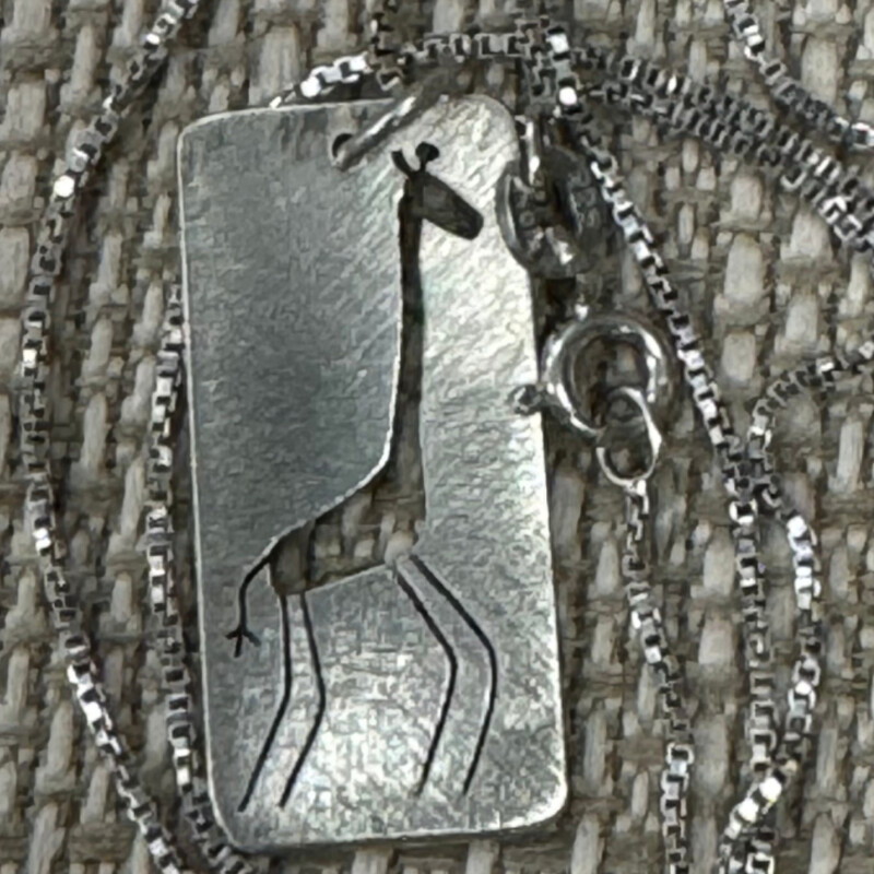 Crawsister Jewelry by Sarah Leonard<br />
.925 Adorable Giraffe Necklace<br />
Size: Pendant 1inch x 1/2 inch with 16 inch chain