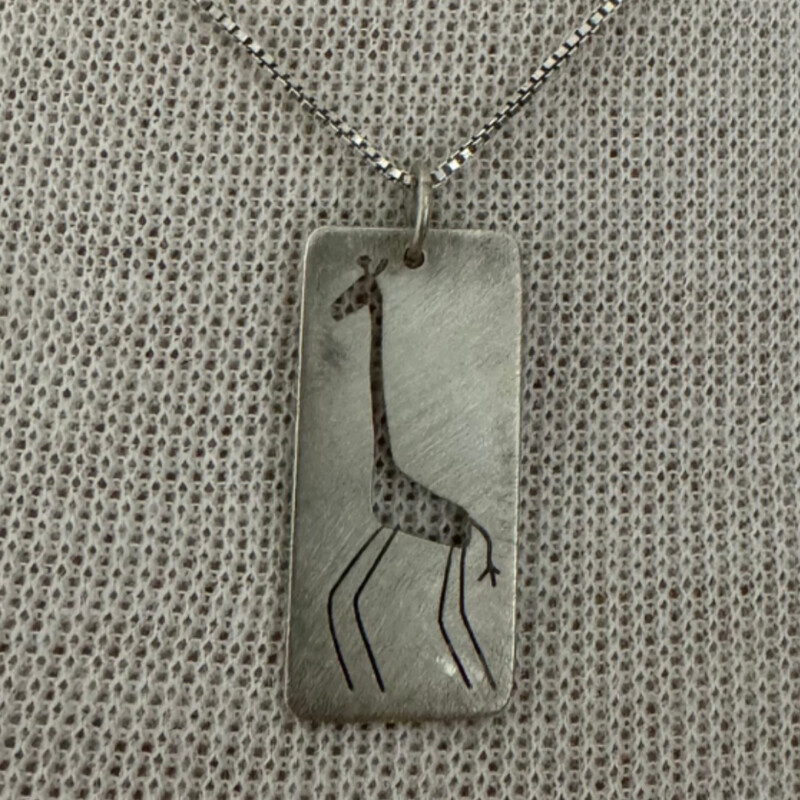 Crawsister Jewelry by Sarah Leonard<br />
.925 Adorable Giraffe Necklace<br />
Size: Pendant 1inch x 1/2 inch with 16 inch chain