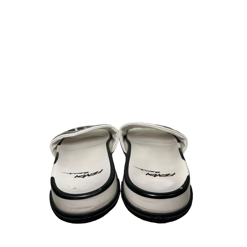 Fendi Graffiti Pool Slide, Blk/Whi, Size: 38.5