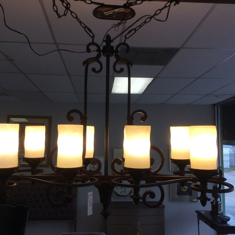 Beautiful Spanish Mediterranean Style had forged Wrought Iron Chandelier with glass Candles, Size: 42x19x33