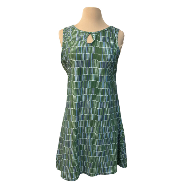 NUU MUU RUU MUU Dress<br />
Jade 2016 Pattern<br />
Keyhole detail in Front<br />
Back Pocket<br />
Green, White and Blue<br />
Size: Large