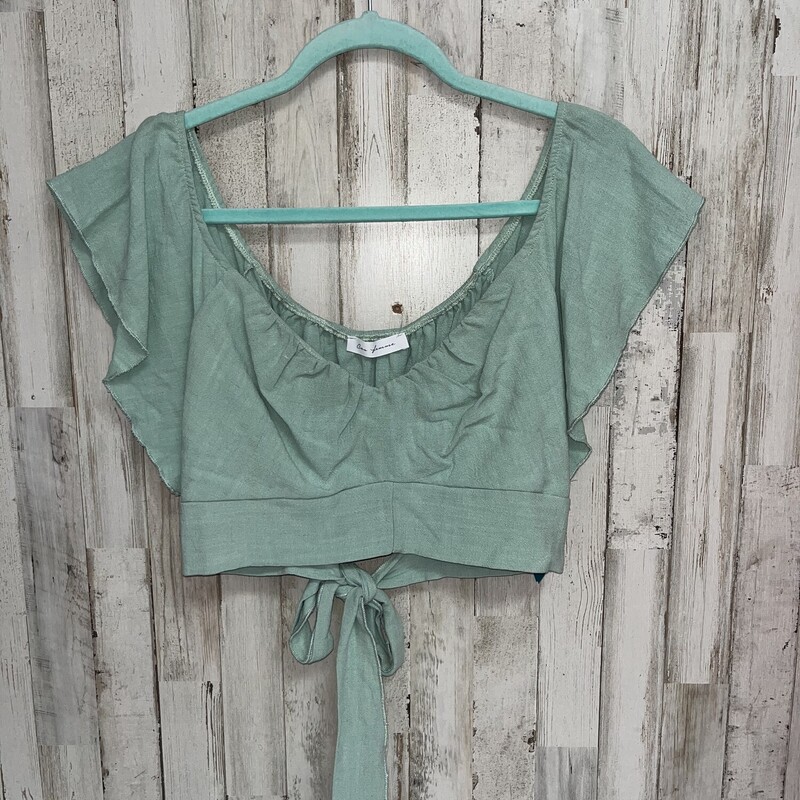 S Sage Tie Cropped Top, Green, Size: Ladies S