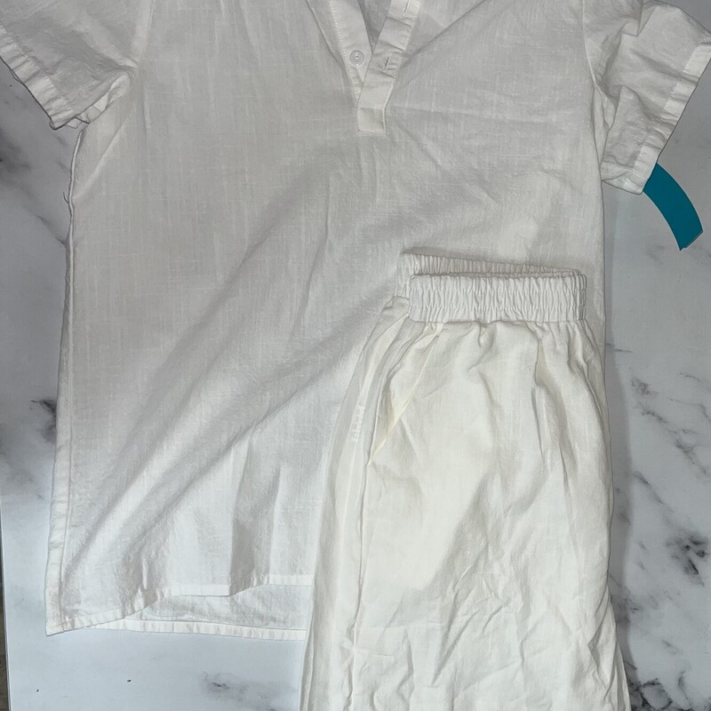 16 2pc White Linen Set, White, Size: Boy 10 Up