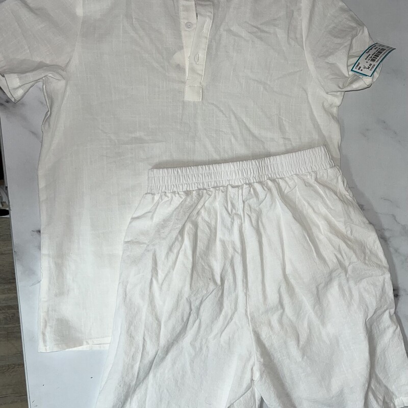 14 2pc White Linen Set, White, Size: Boy 10 Up