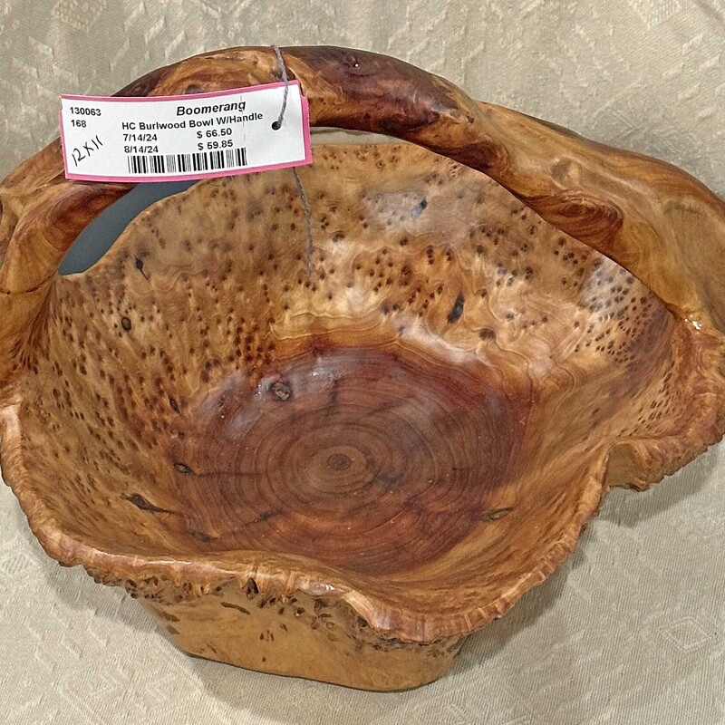 Hand Carved Burlwood Bowl W/Handle
12 In x 11 In.