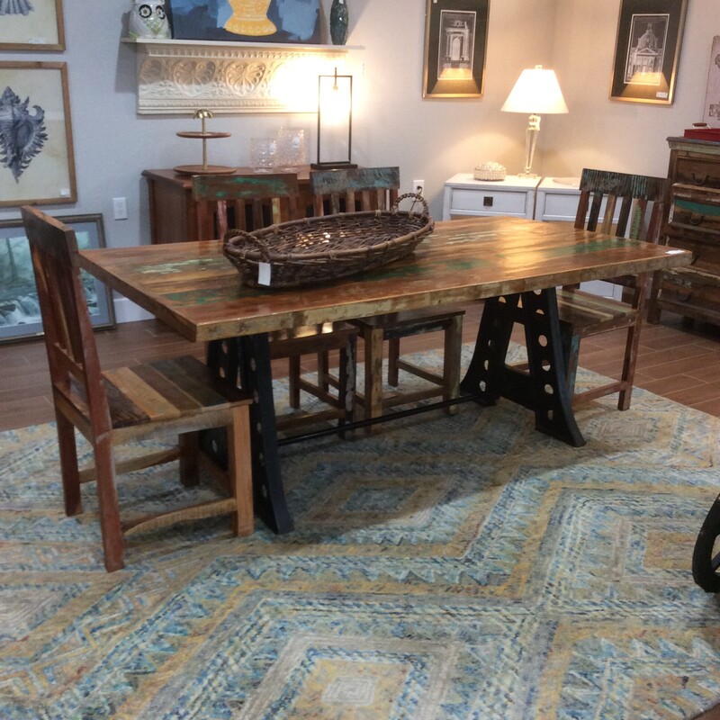 Rustic Painted Dining Set, Reclaimed wood. Multi color, Size: 78x40x31