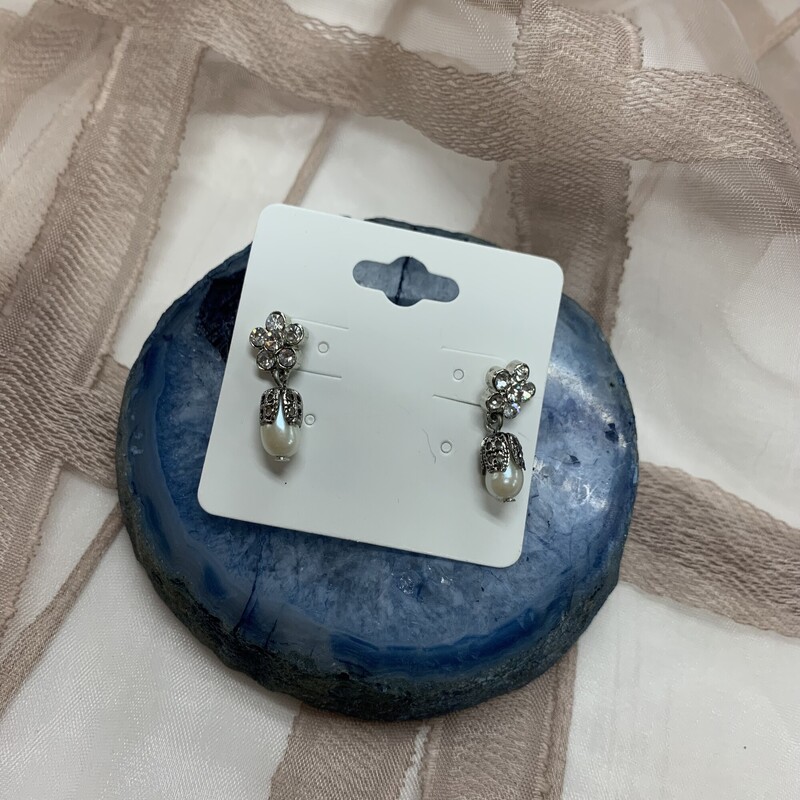 Earrings W Pearls, Slvr/whi, Size: None