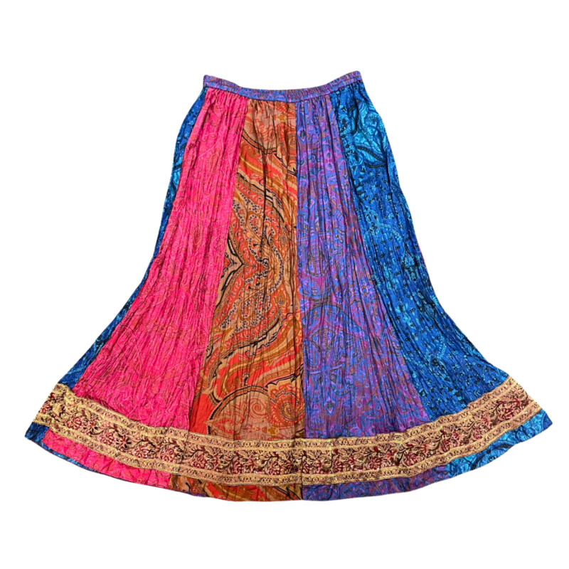 Chicos Boho Maxi Skirt<br />
100% Silk<br />
Bead and Sequin Detail<br />
Gorgeous Ribbon Banding<br />
Jewel Tones<br />
Size: Large