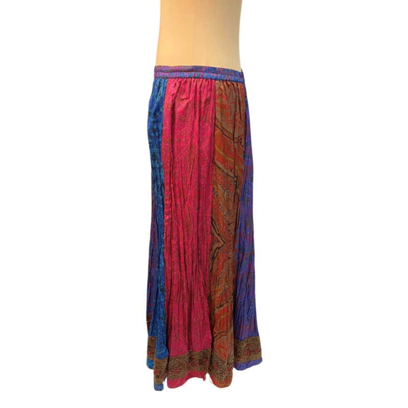 Chicos Boho Maxi Skirt<br />
100% Silk<br />
Bead and Sequin Detail<br />
Gorgeous Ribbon Banding<br />
Jewel Tones<br />
Size: Large