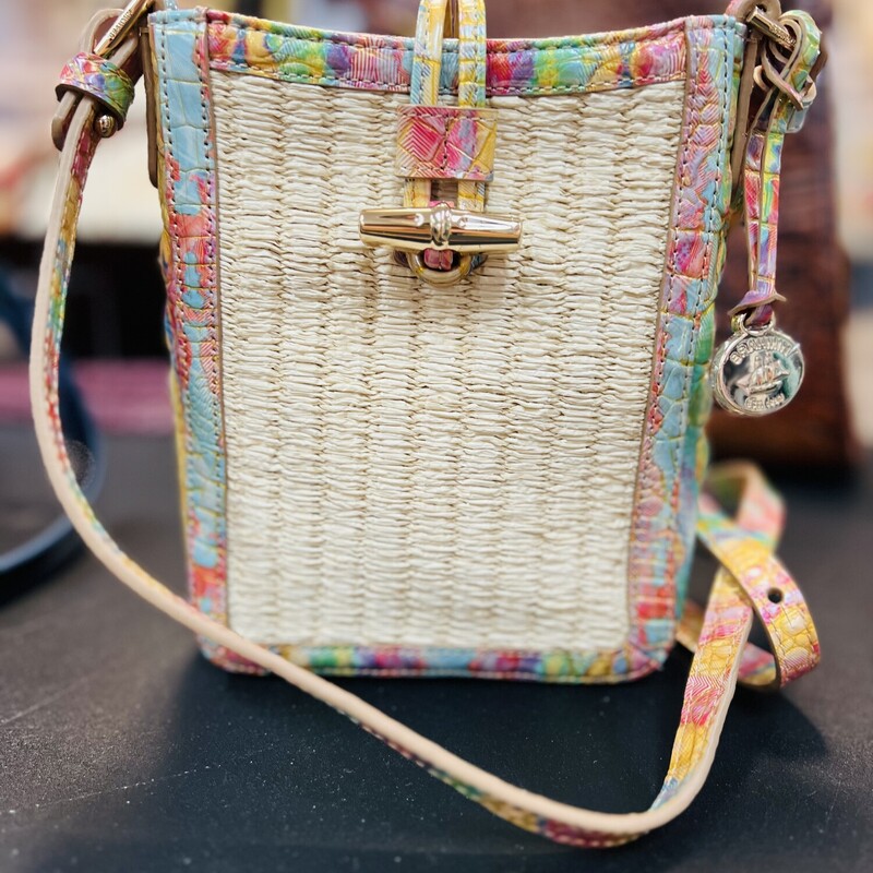 BRAHMIN
Marley Sweetwater Taffy Crossbody
Marley is a must-have crossbody with fresh, modern twists. The compact, easy size is perfect for versatility and ease while the chic turn-lock closure adds freshness. The sleek silhouette is sophisticated and modern. Interior zip pockets keep things organized.
-Crossbody
-Turn-lock tab closure
-Adjustable crossbody strap
-Interior zip pocket
-Key clip
-DIMENSIONS:  6.5\" W X 7.5\" H X 1.75\" D
-APPROXIMATE WEIGHT:  0.5 lb
This bag is in like new condition with no marks, flaws or scratches.  The plastic is still on the hardware.