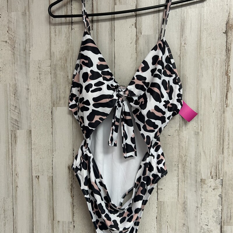 L Leopard Print Swim, White, Size: Ladies L