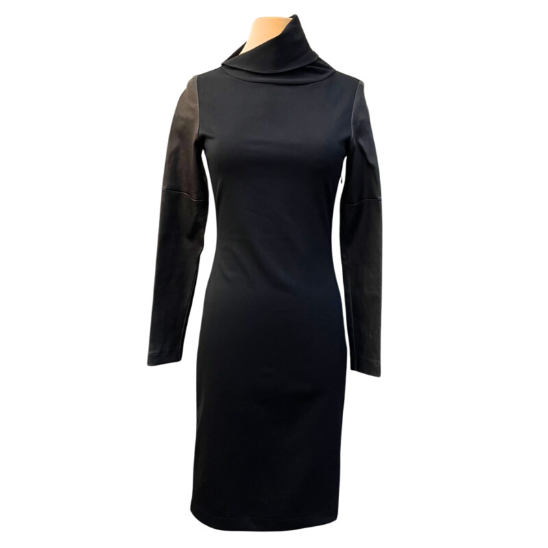 Iga Dress<br />
Leather Sleeves<br />
Mock Neck<br />
Great Stretch in Fabric<br />
Retails for over $800.00<br />
Black<br />
Size: 2