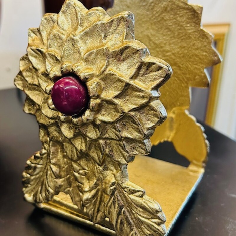 2 Floral Brass Bookends