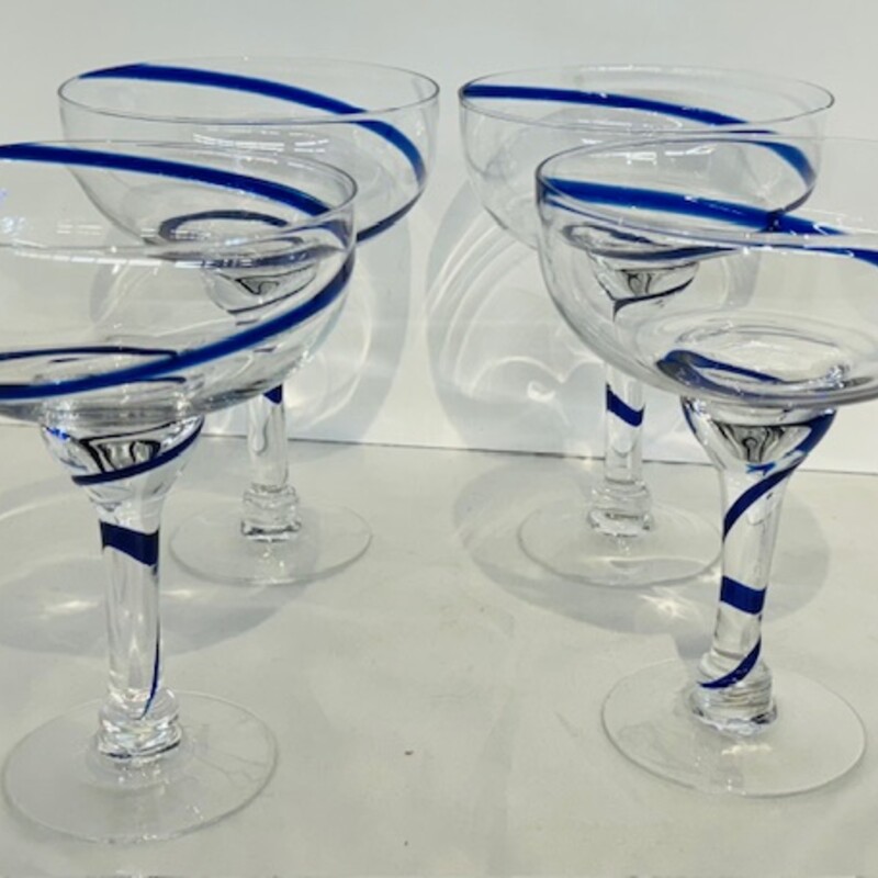 Set of 4 Swirl Stripe Margarita Glasses
Blue Clear Size: 5 x 7H