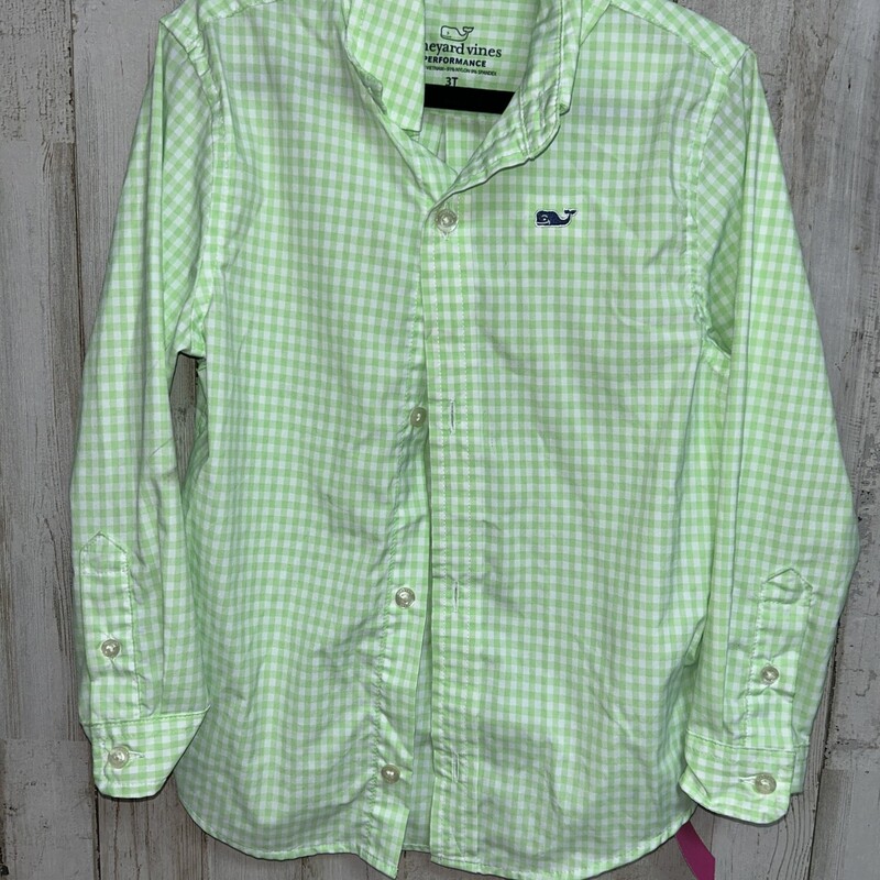 3T Lime Plaid Button Up, Green, Size: Boy 2T-4T