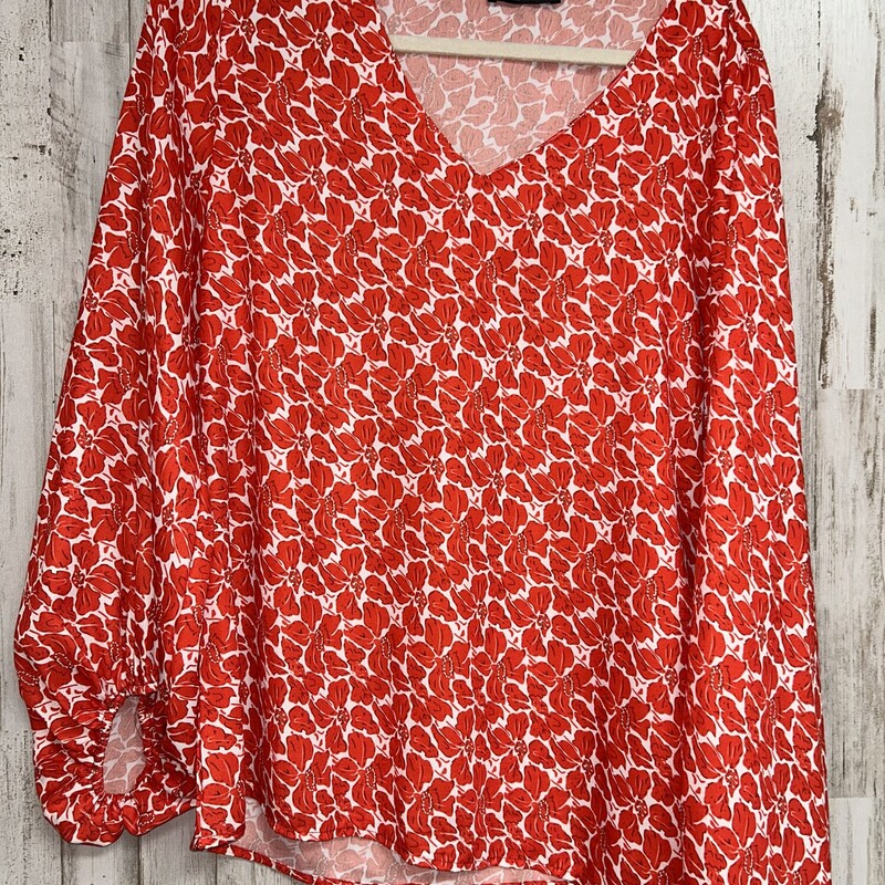 M Red Floral Print Top