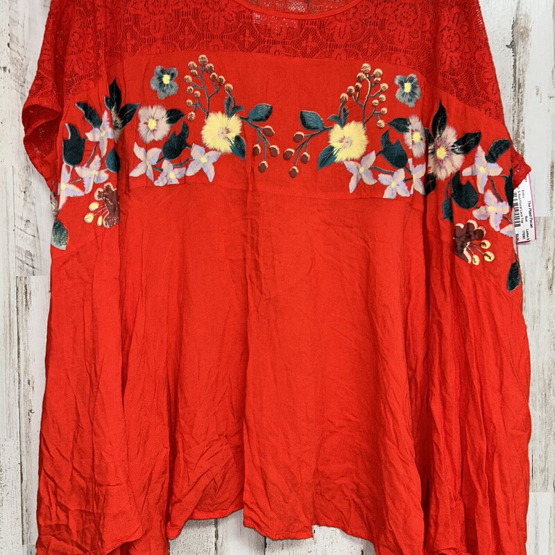 S Red Floral Lace Top