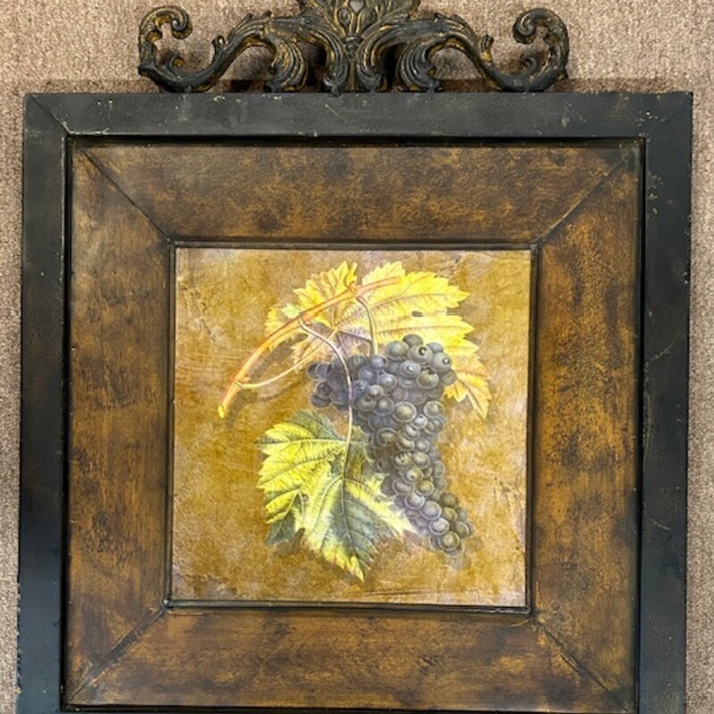 Metal Ornate Grapes Plaque
Brown Green Yellow Size: 22 x 27.5H