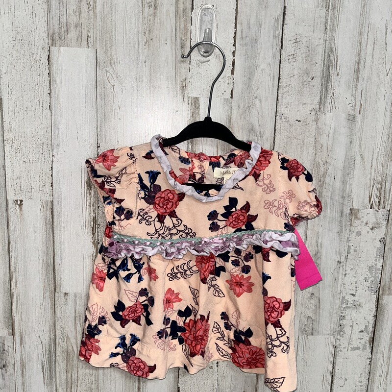 12/18M Peach Floral Top, Pink, Size: Girl 6-12m