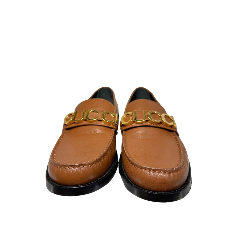 Gucci Cara Logo Loafers, Brown, Size: 38<br />
Round moc-stitch toe<br />
Slip on<br />
Logo hardware and strap detail at instep<br />
Leather upper, lining and sole<br />
Made in Italy