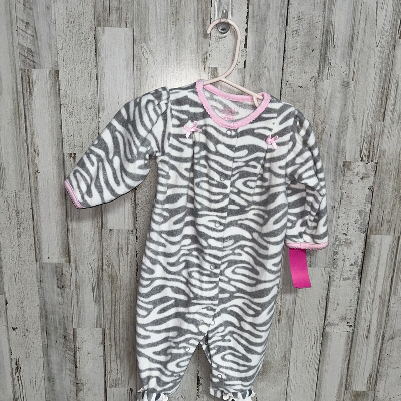 3/6M Zebra Fleece Sleeper, Grey, Size: Girl NB-3m