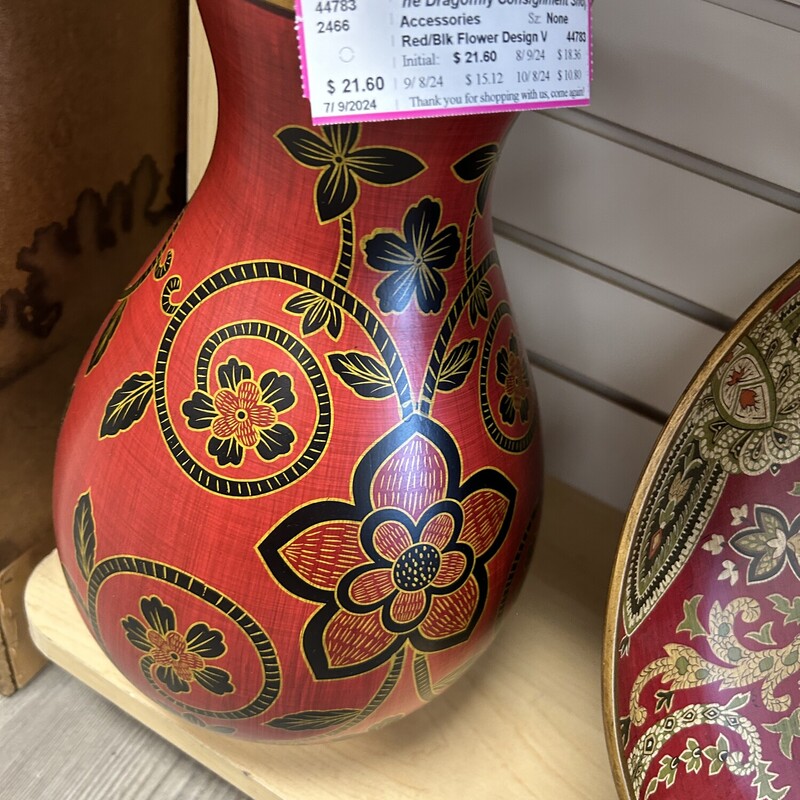 Red/Blk Flower Design Vas