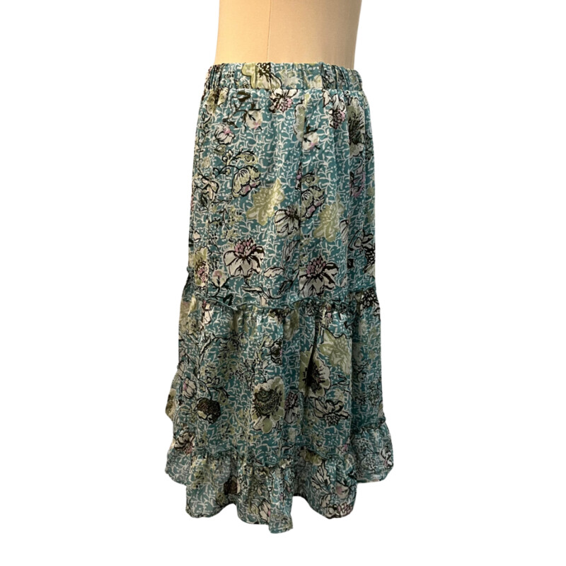 Mystree Top & Skirt Set<br />
Floral Print<br />
Colors: Teal, Cream, and Brown<br />
Size: Medium