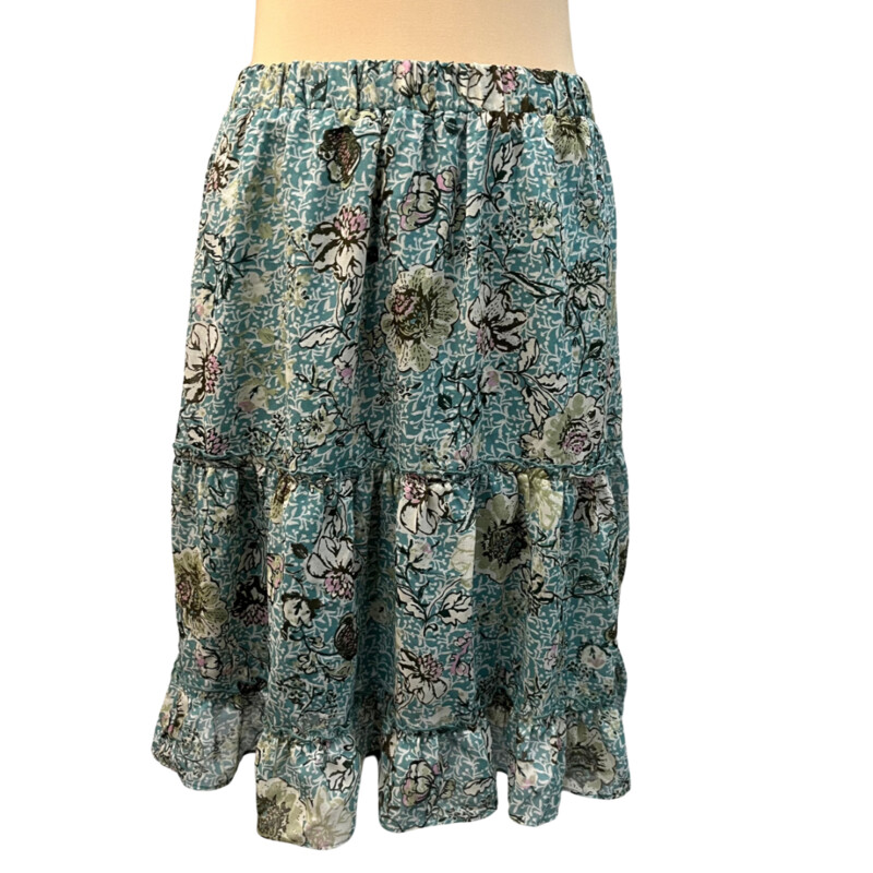 Mystree Top & Skirt Set<br />
Floral Print<br />
Colors: Teal, Cream, and Brown<br />
Size: Medium