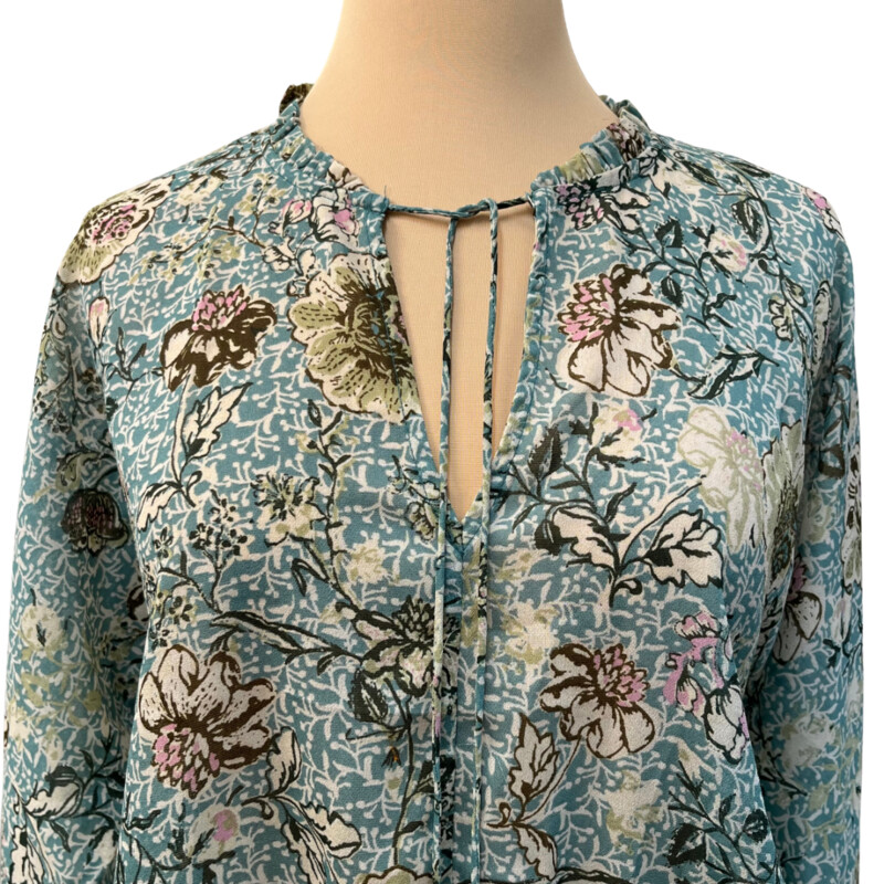 Mystree Top & Skirt Set<br />
Floral Print<br />
Colors: Teal, Cream, and Brown<br />
Size: Medium