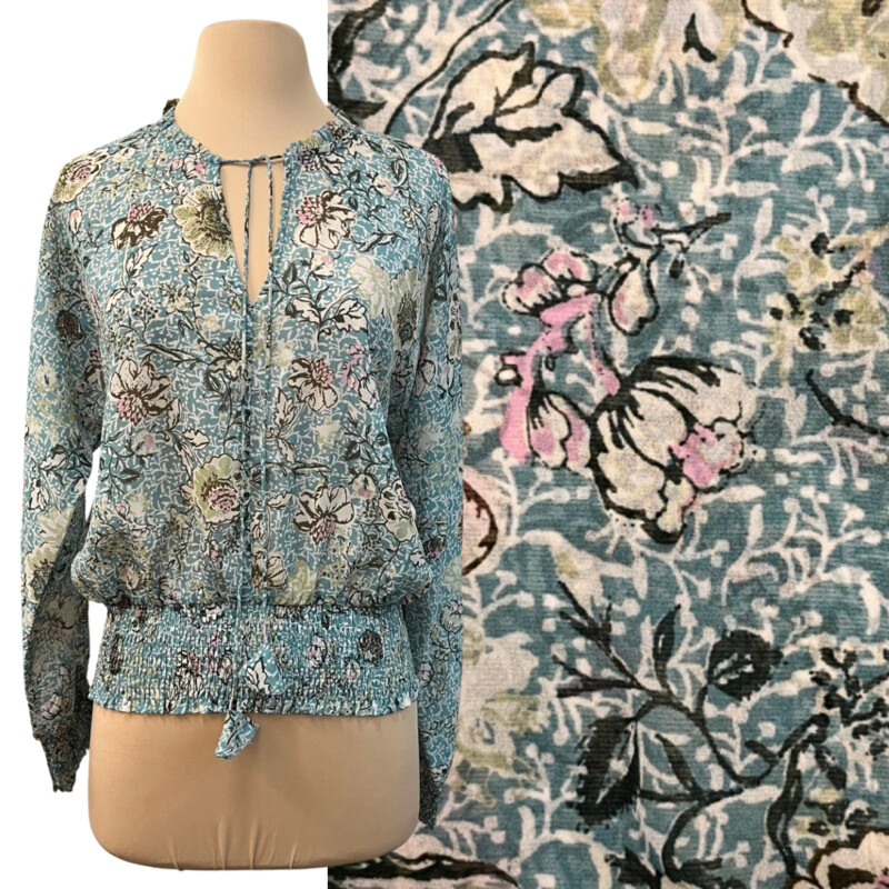 Mystree Top & Skirt Set<br />
Floral Print<br />
Colors: Teal, Cream, and Brown<br />
Size: Medium