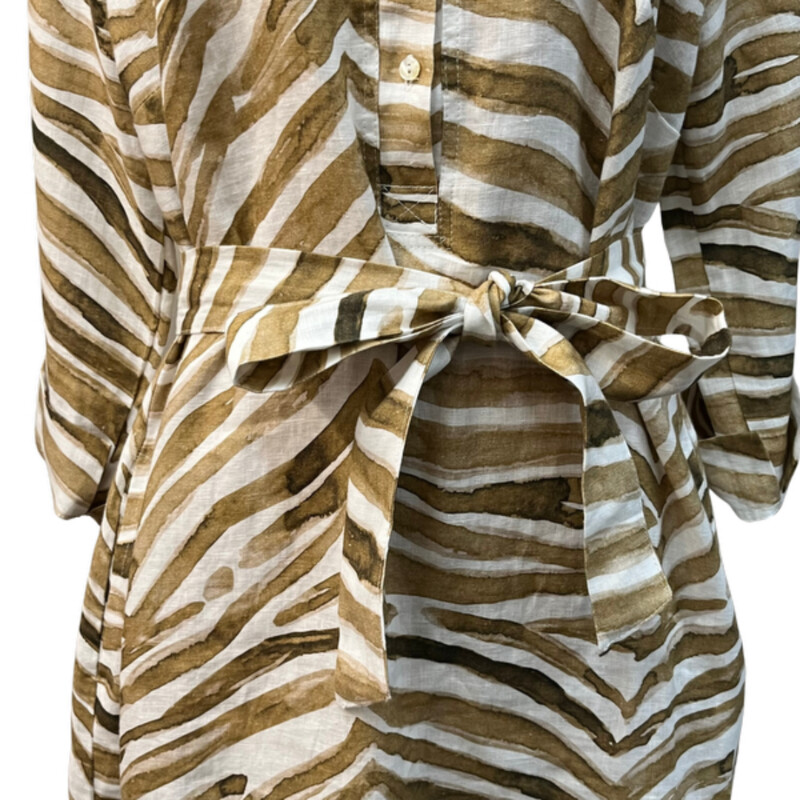 ILinen Animal Print Dress<br />
100% Linen<br />
With Belt<br />
White and Tan<br />
Amazing Dress!<br />
Size: Large