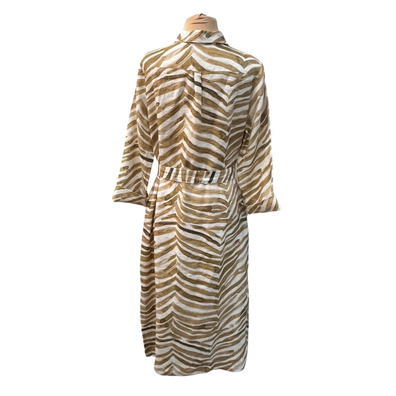 ILinen Animal Print Dress<br />
100% Linen<br />
With Belt<br />
White and Tan<br />
Amazing Dress!<br />
Size: Large