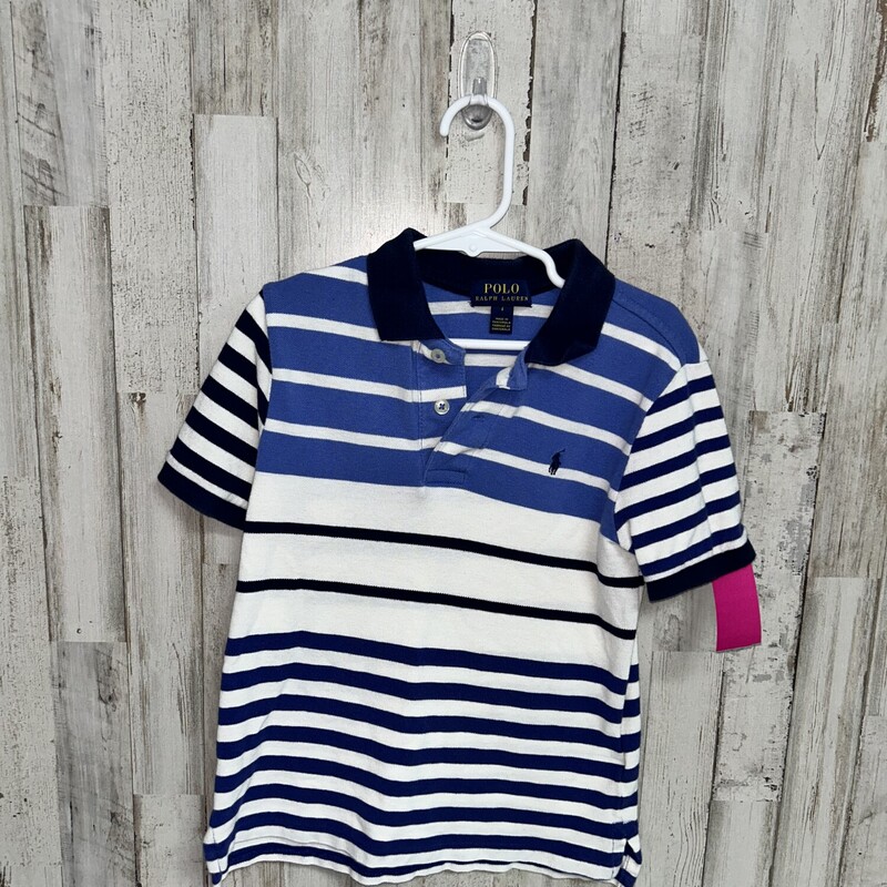 6 Blue Stripe Logo Polo, Blue, Size: Boy 5-8