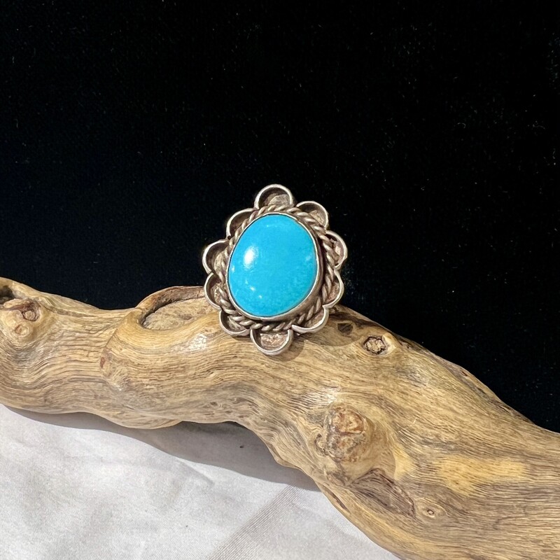Silver tone large turquoise stone ring