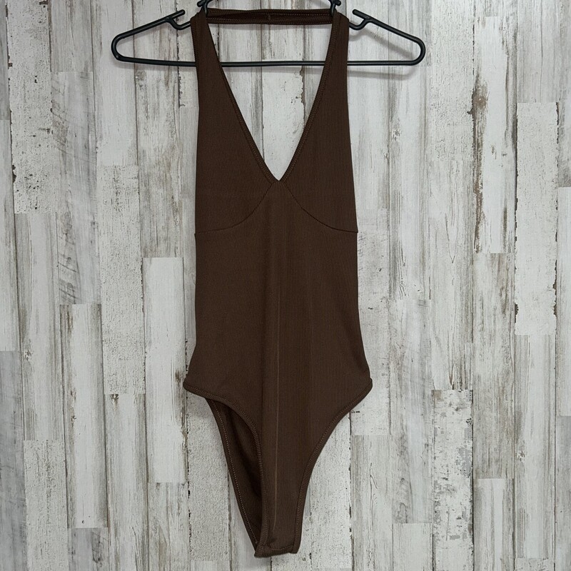 S Brown Ribbed Bodysuit, Brown, Size: Ladies S