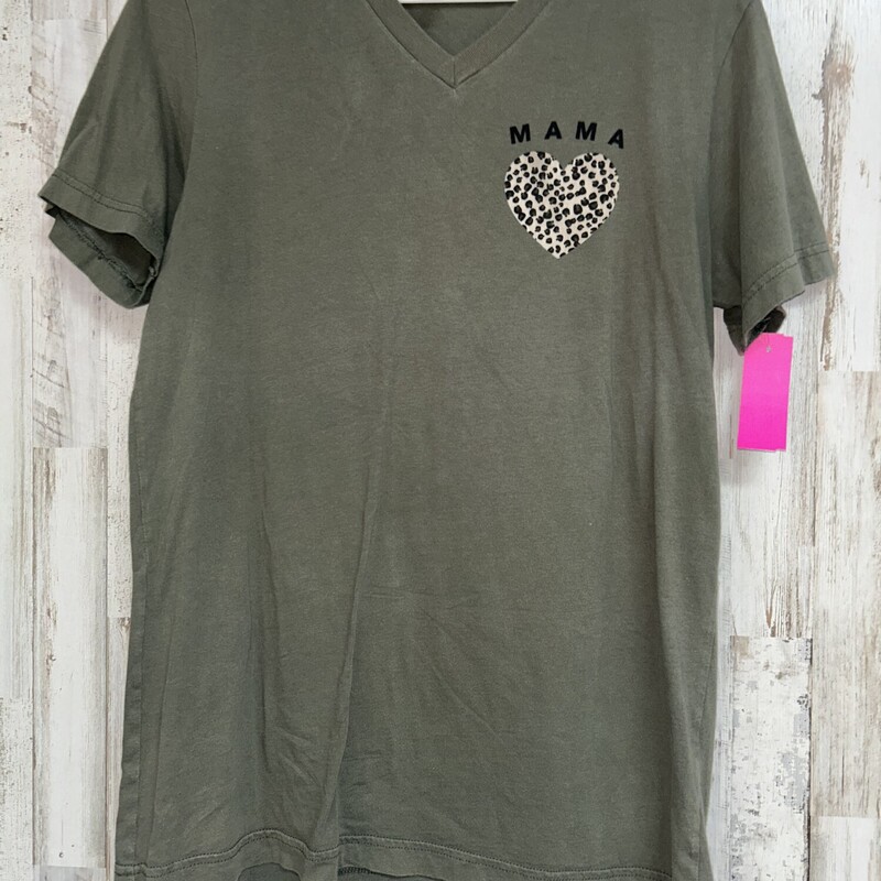M Olive Heart Mama Tee, Green, Size: Ladies M