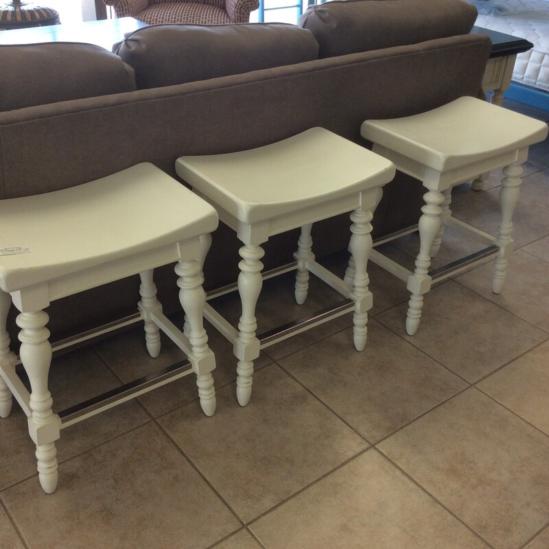 This set of 3 Bar Stools from Stanley Furniture have a white painted finish.