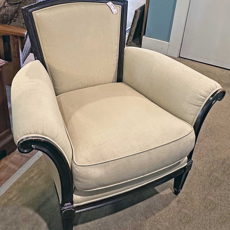 Off White and Wood Upholstered Chair
Baker Furniture
38 In Wide x 31 In Deep x 34 In Tall.