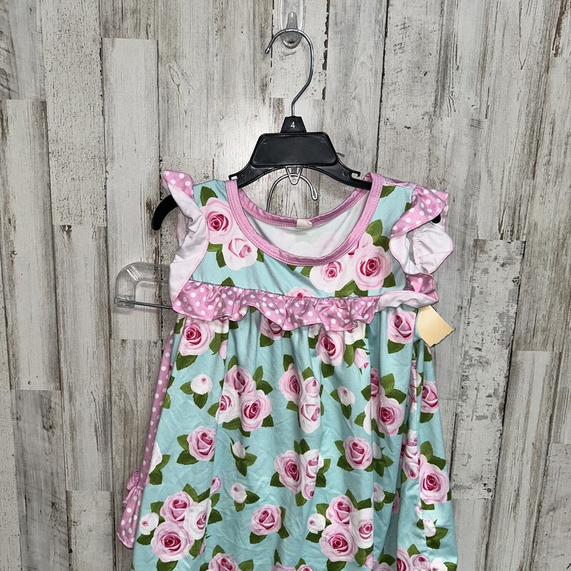 4T 2pc Teal Floral Ruffle