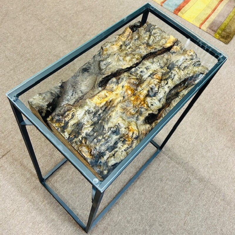 Burl Maple Glass Top Accent Table
Brown Black Clear Size: 19 x 11 x 26H
Handmade by local artist