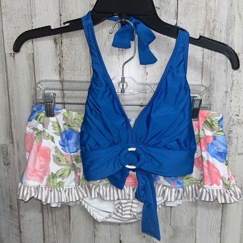 L 2pc Blue Floral Ruffled