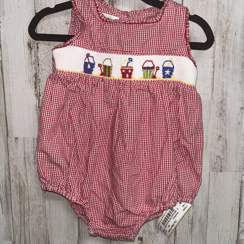 9M Sand Pail Smock Bubble, Red, Size: Girl 6-12m