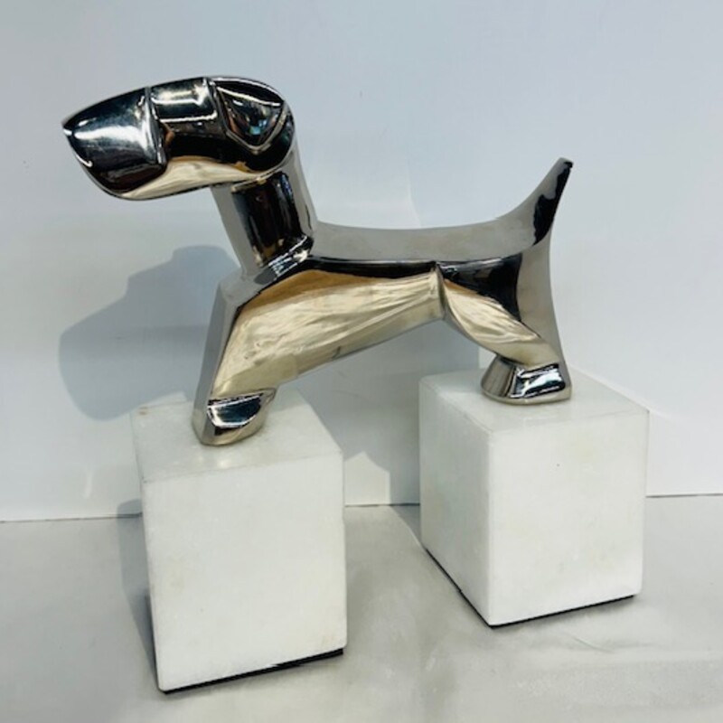 Modernist Chrome & Marble Terrier Statue
Silver White Size: 9.5 x 11H