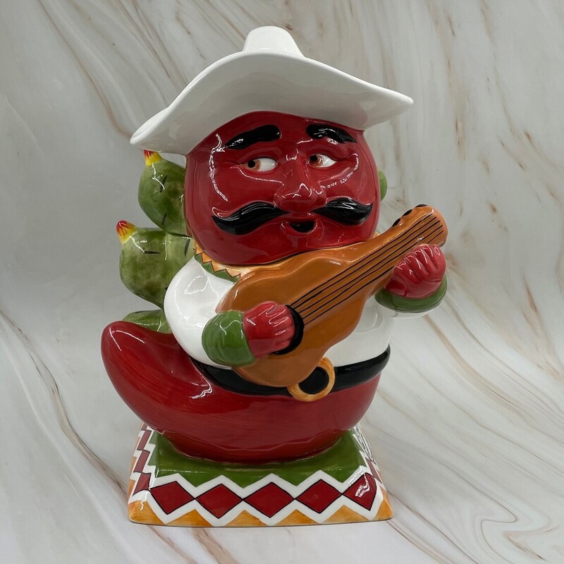 Cha Cha Chilis Ceramic Cookie Jar
Green Red Yellow White Size: 9 x 12H