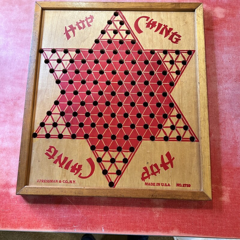 1939 Hop Ching Checkers
 Size: 19x17
A great Chinese Checkers Board made in te USA by Pressman Co.  It is in very good condition.  It comes from a local Plymouth estate and is signed and dated Dec 25, 1939.