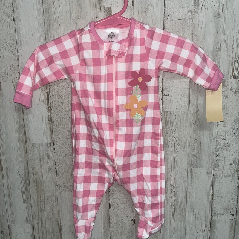 NB Pink Plaid Flower Slee, Pink, Size: Girl NB-3m