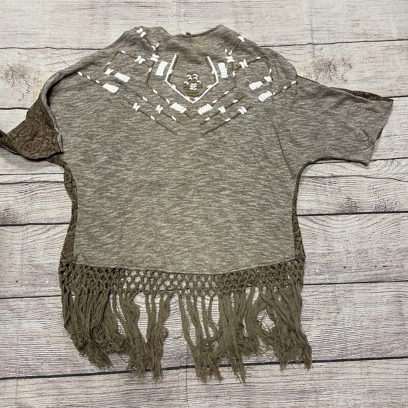 Srug sweater tan and cream with fringe on the bottom. Size XL