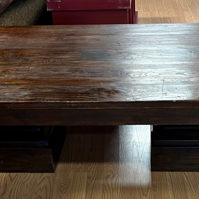 Pedstal Coffee Table, Dark Stain, 2 Leg
63in x 32in x 17in tall